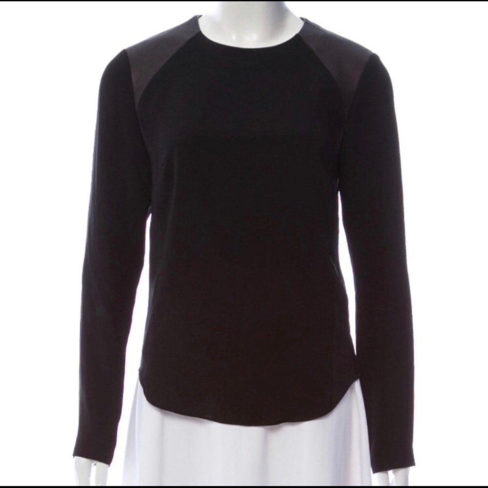 Rag & Bone Black Blouse w/ Leather Detail Sz Large